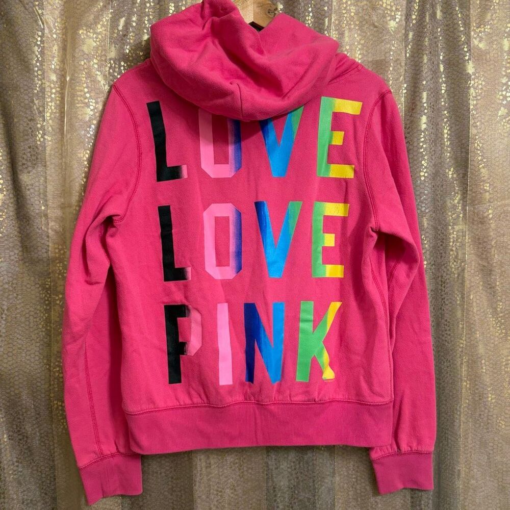 Vintage PINK Victorias Secret Love Y2K Rainbow Neon Hoodie Sweater Large